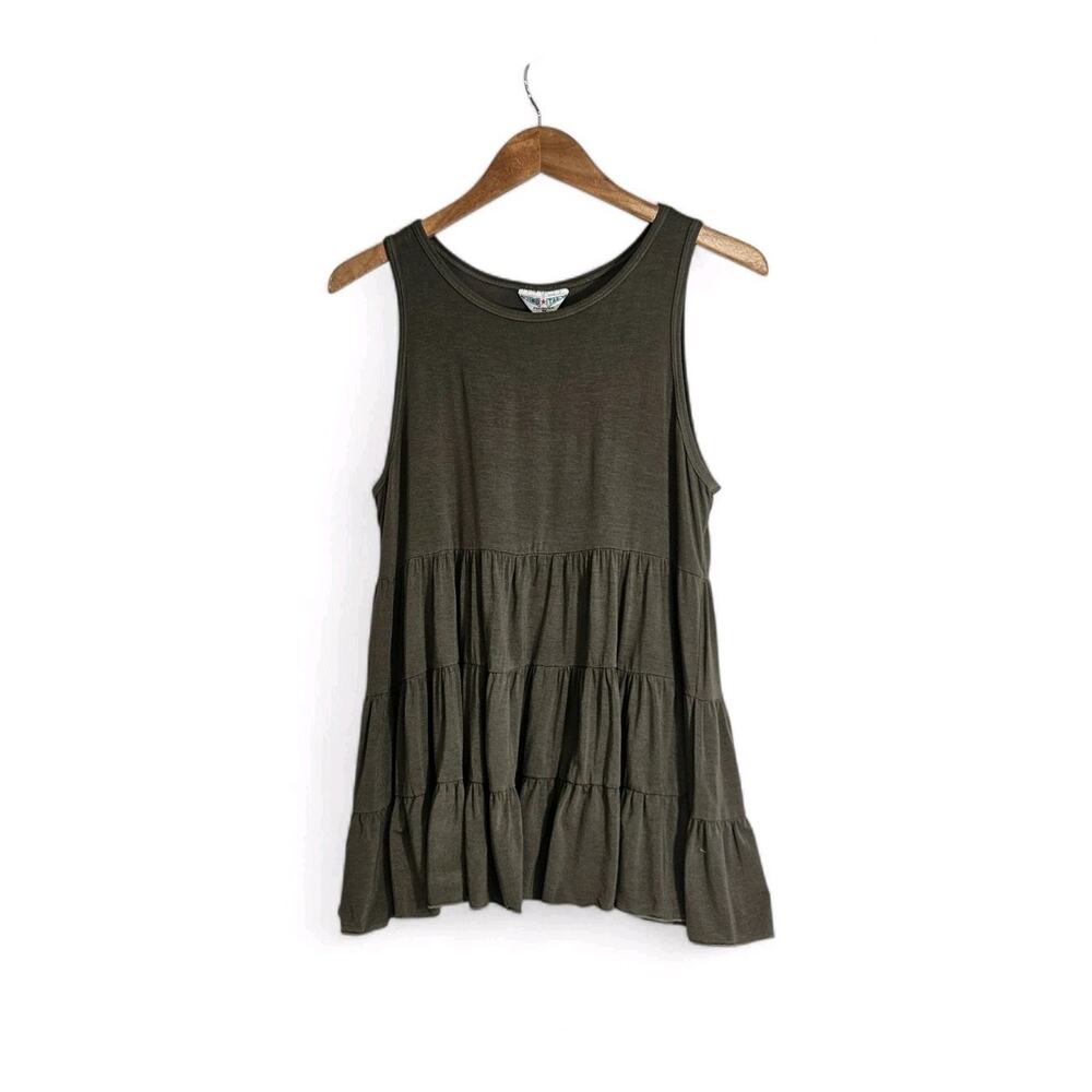 Hard Tail Y2K Olive Green Modal Blend Tiered Babydoll Sleeveless Tank Top Medium